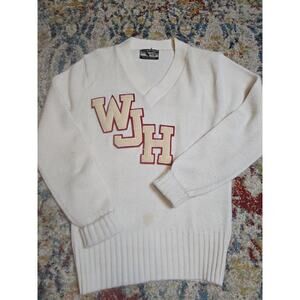 Vintage 60's Cheerleader Letterman Sweater Women's Size S/M White Acrylic Wool